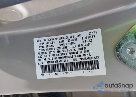 2015 Honda Accord Lx z USA, uszkodzony, nr VIN 1HGCR2F37FA121208